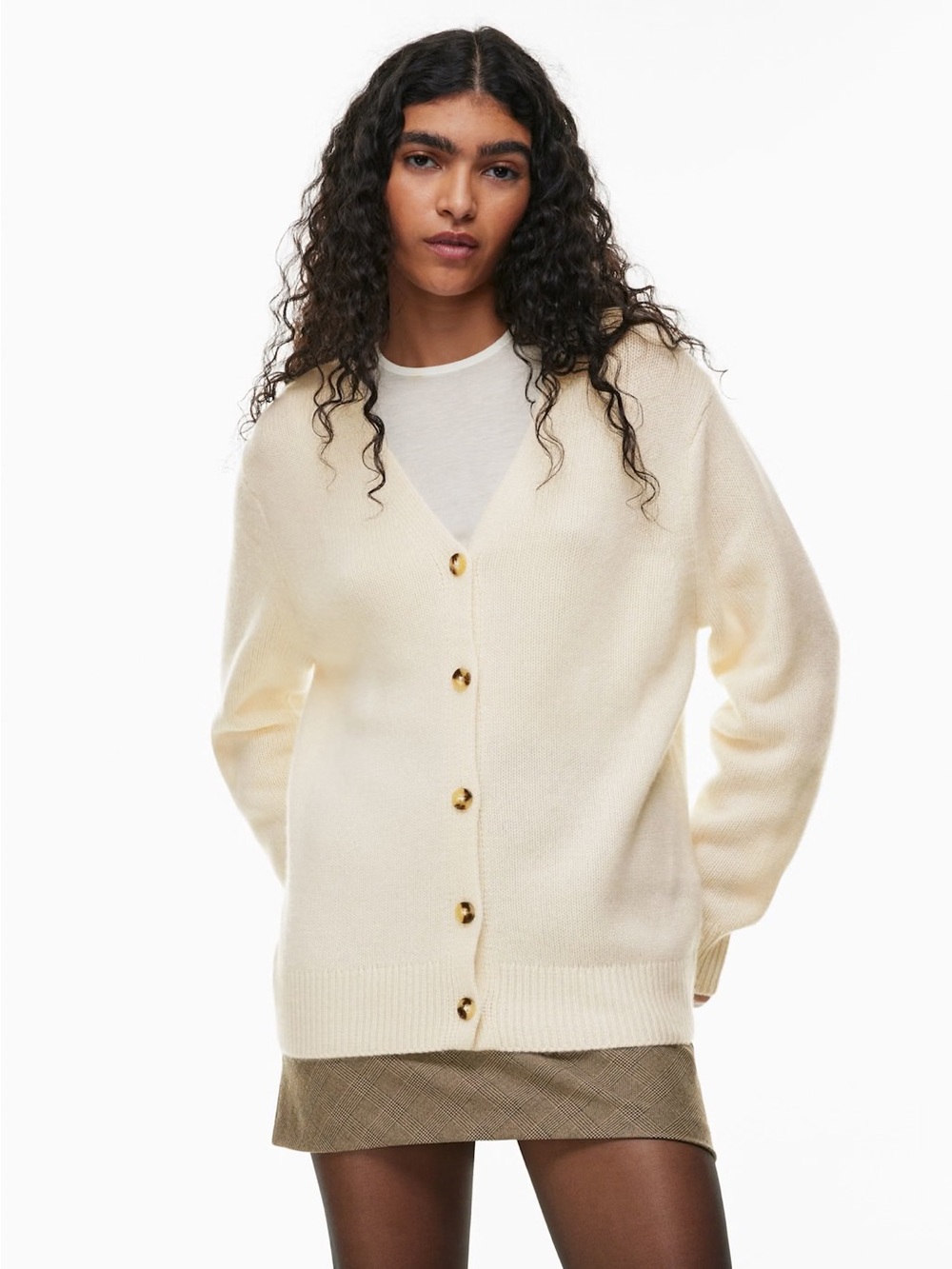 NWT - Aritzia Wilfred Cashmere V-Neck Cardigan - Light Birch - XS
